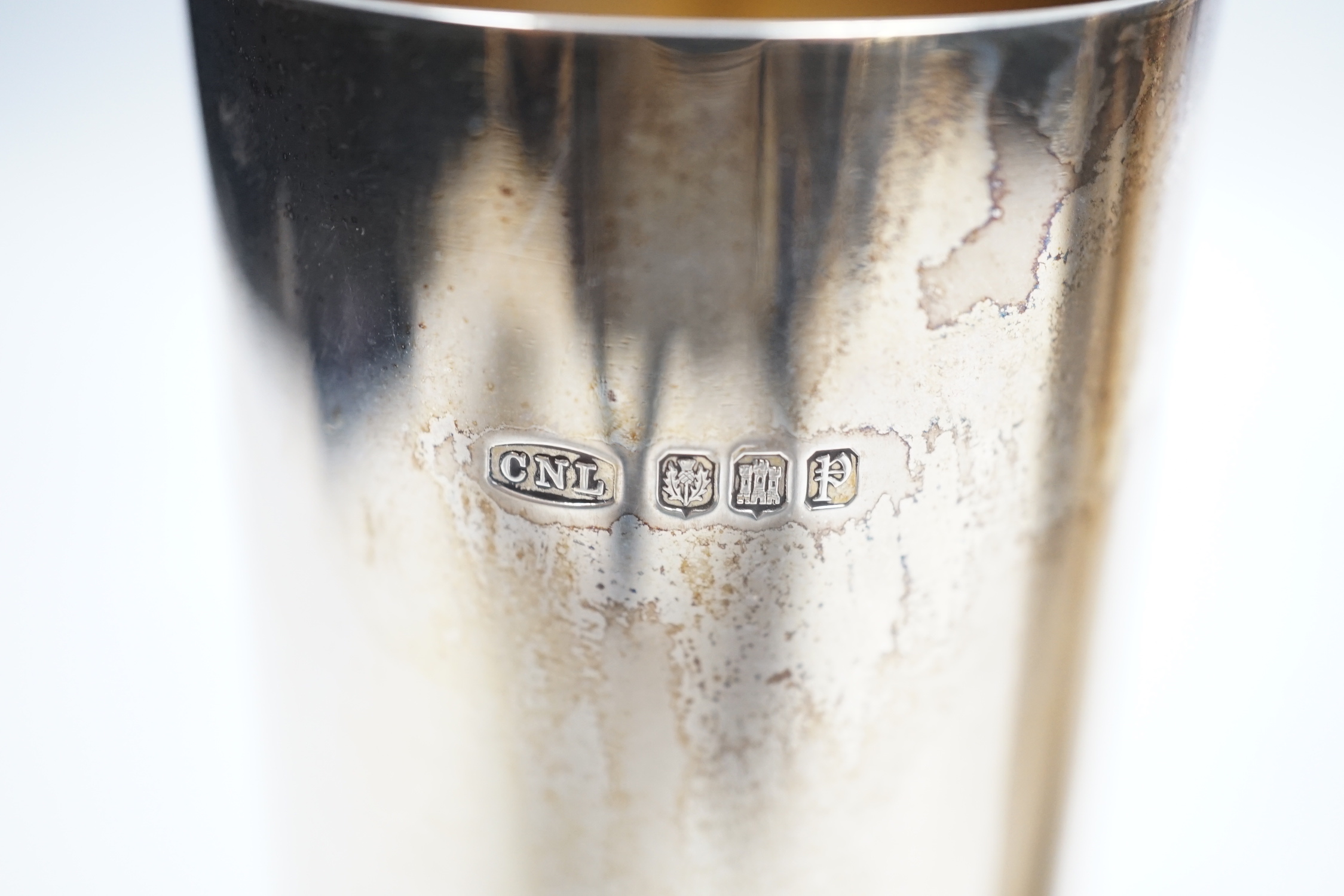 Two Elizabeth II silver cylinder vases, by Christopher Nigel Lawrence, including antler range vase, with certificate, 12.3cm, Edinburgh, 1970, the taller vase, London, 1970, 15.6oz.